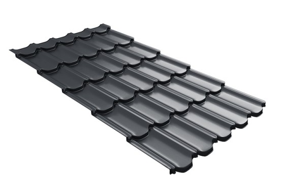 Металлочерепица квинта плюс с 3D резом 0,5 Satin RAL 7024 мокрый асфальт купить в Владимире